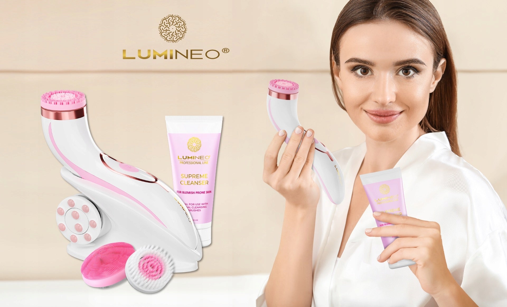 Lumineo Brush PRO pink 4 tips + gel for problematic skin Manufacturer code LN-BRPRO-PN02