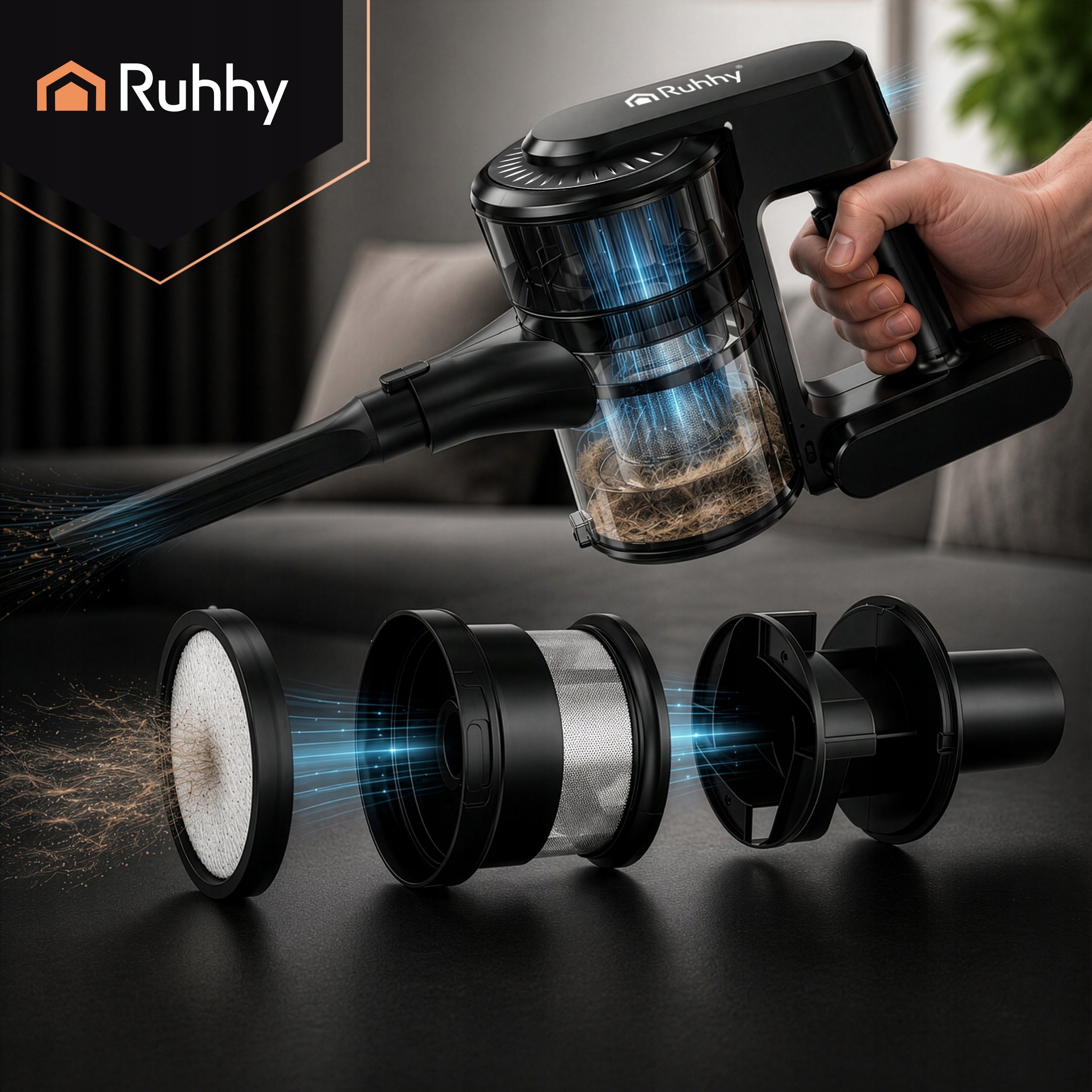 LunPro LED 35 kPa + HEPA Vertical Wireless Handheld Bagless Vacuum Cleaner Model Odkurzacz Pionowy Bezprzewodowy LED RUHHY LunPro