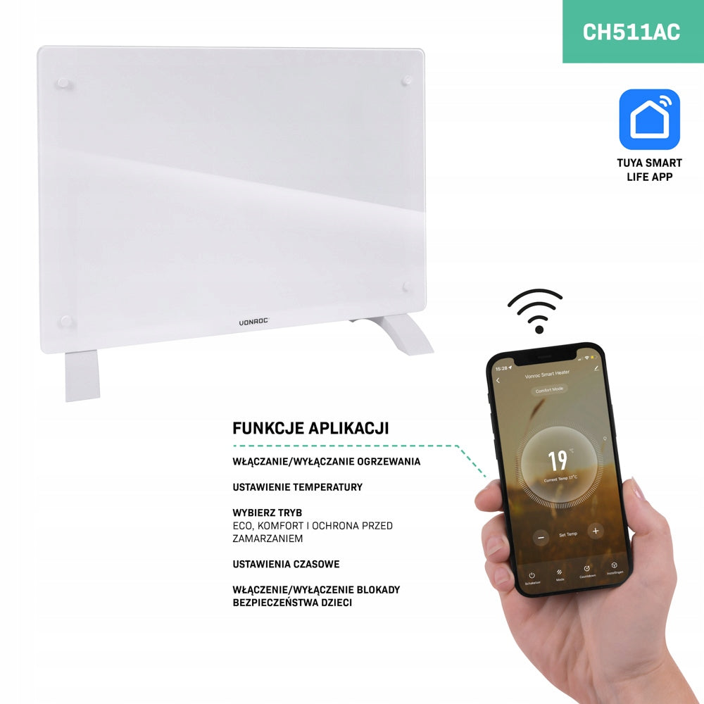 Luxury electric heater - convector - glass panel - 1500W | WiFi Packaging status original