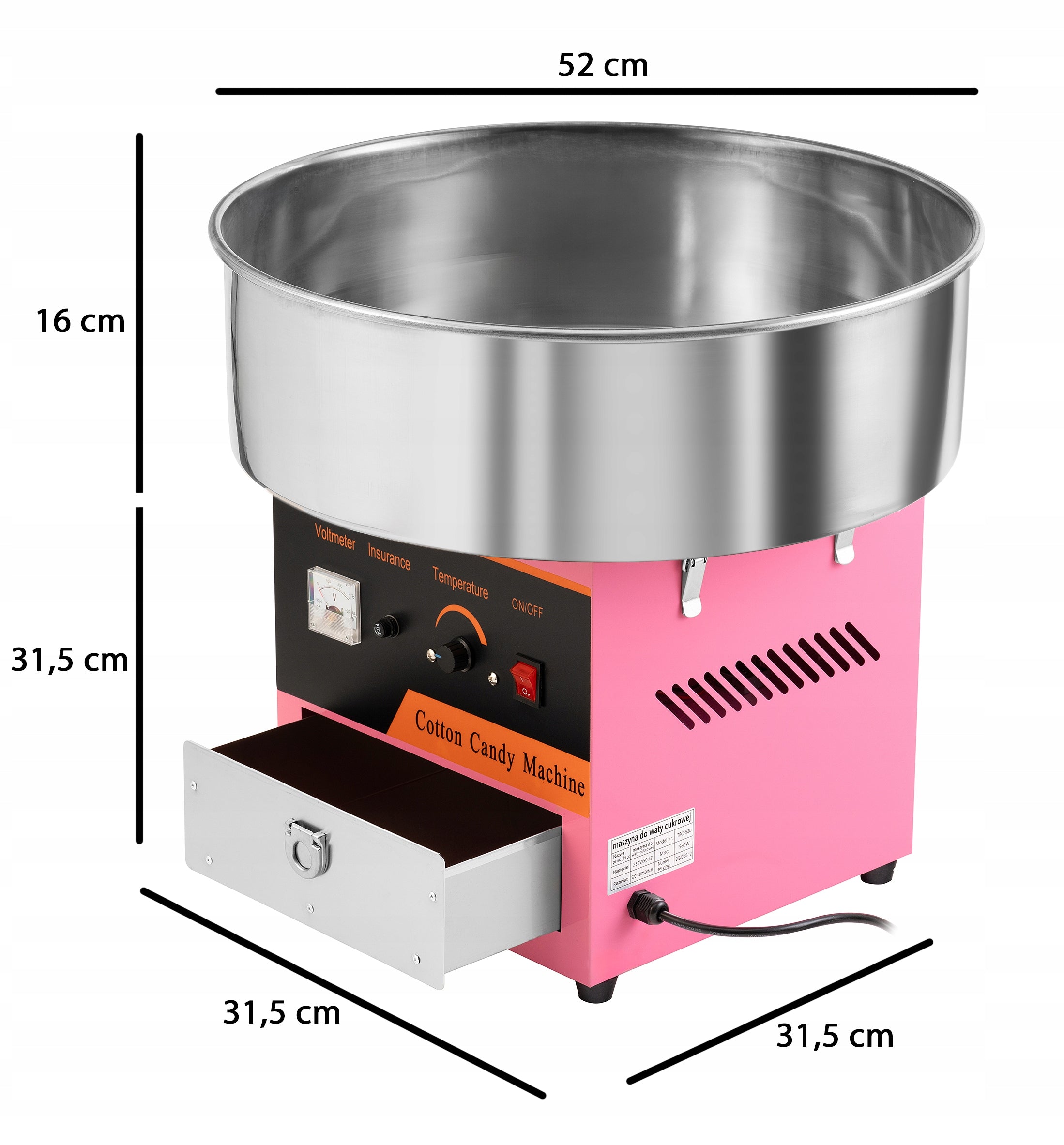MACHINE COTTON CANDY MACHINE PROFESSIONAL ELECTRIC 980W EAN (GTIN) 5907619316742