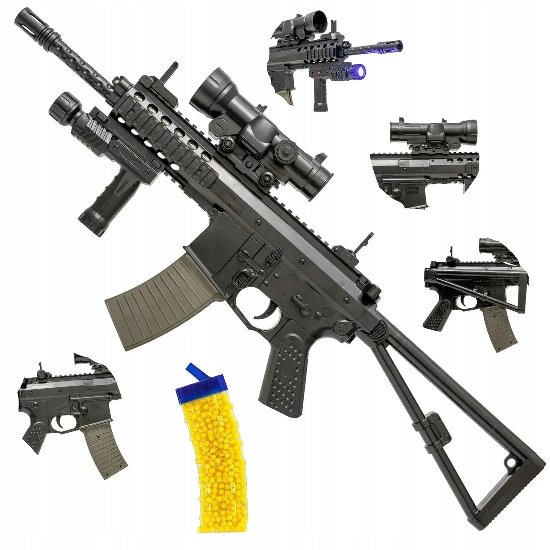 MACHINE GUN SNIPER BALL GUN WITH SCOPE FLASHLIGHT LARGE SET