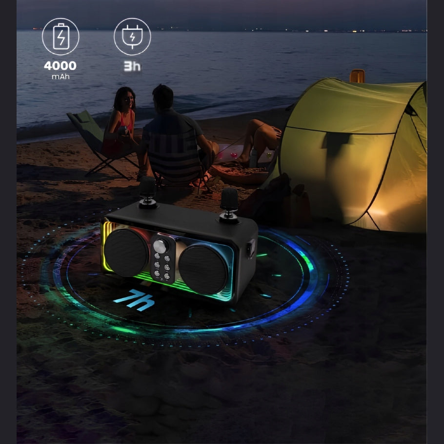 MACHINE KARAOKE SPEAKER WITH 2 WIRELESS MICROPHONES BLUETOOTH LED COLOR Packaging status original