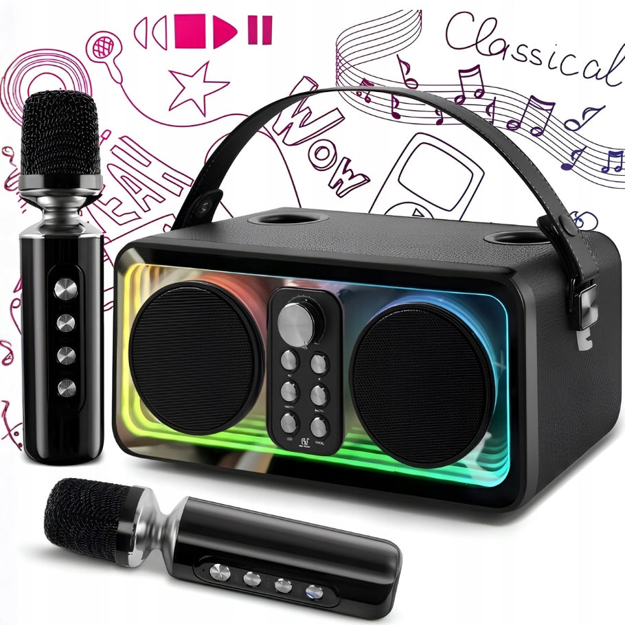 MACHINE KARAOKE SPEAKER WITH 2 WIRELESS MICROPHONES BLUETOOTH LED COLOR
