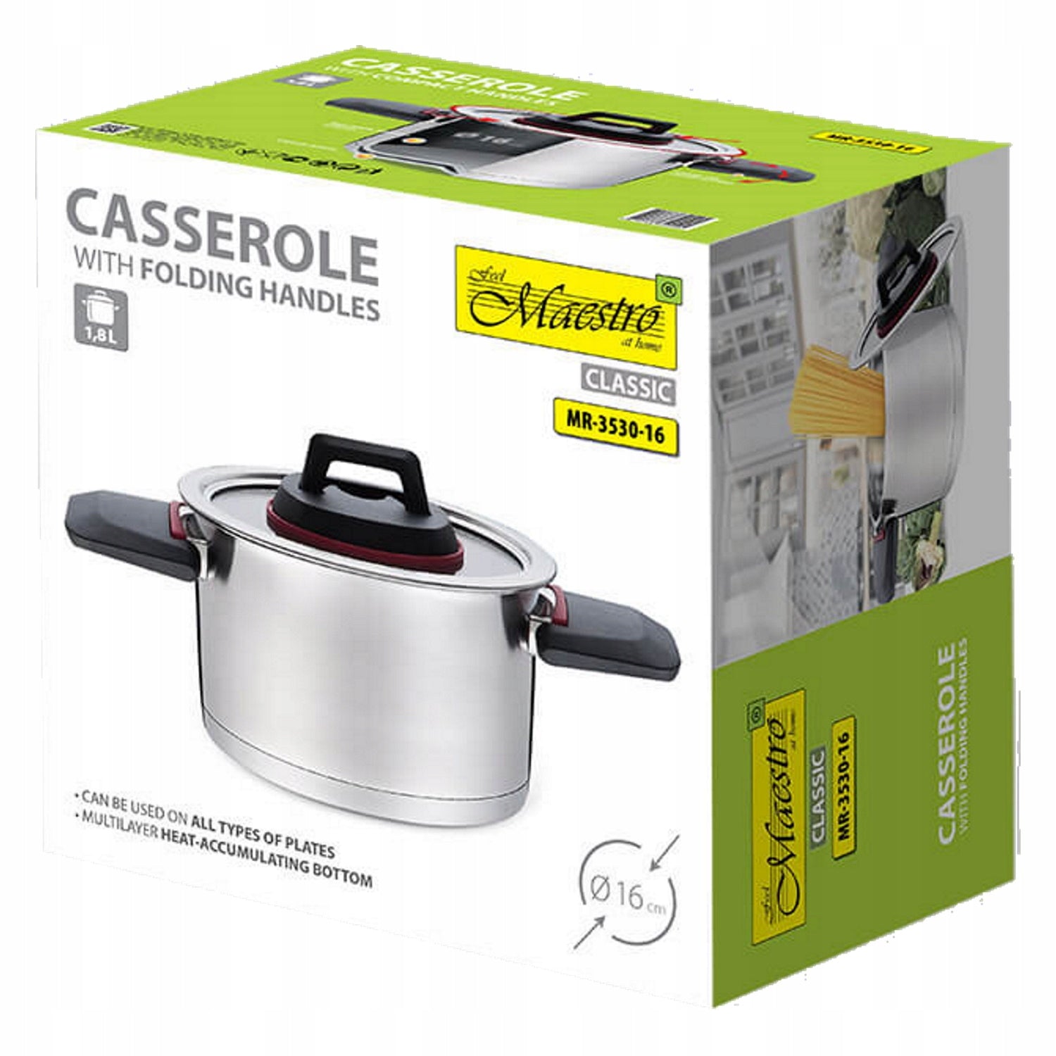 MAESTRO Pot 1,6L 16cm with folding handles Manufacturer code MR-3530-16