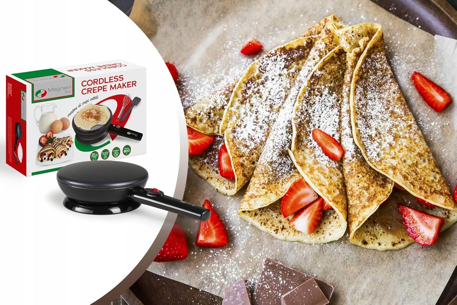 MAGNANI for Pancakes 20 cm 800 W pancake maker spatula whisk Packaging status original