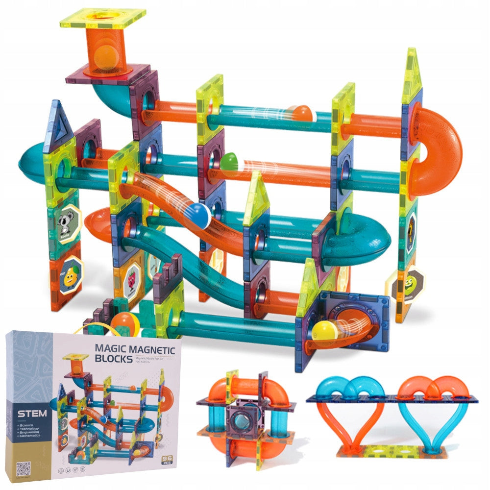 MAGNETIC BLOCKS EDUCATIONAL LARGE TILES BALL TRACK SET OF 96 ELEMENTS Brand Stator
