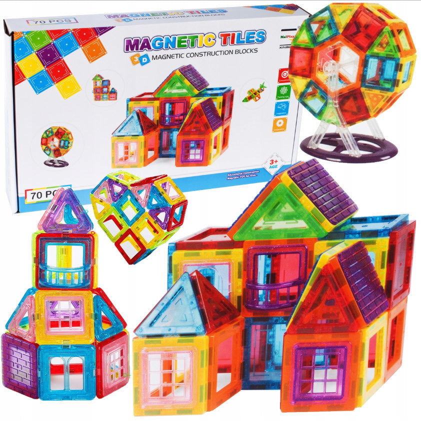 MAGNETIC BLOCKS LARGE 3 YEAR OLD CONSTRUCTION EDUCATIONAL MAGNETIC TILES 70 Packaging status original