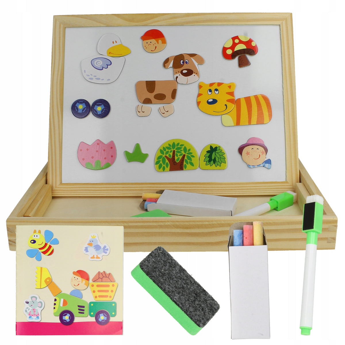 MAGNETIC EDUCATIONAL BOARD WOODEN CHALK BLOCKS 120 el.