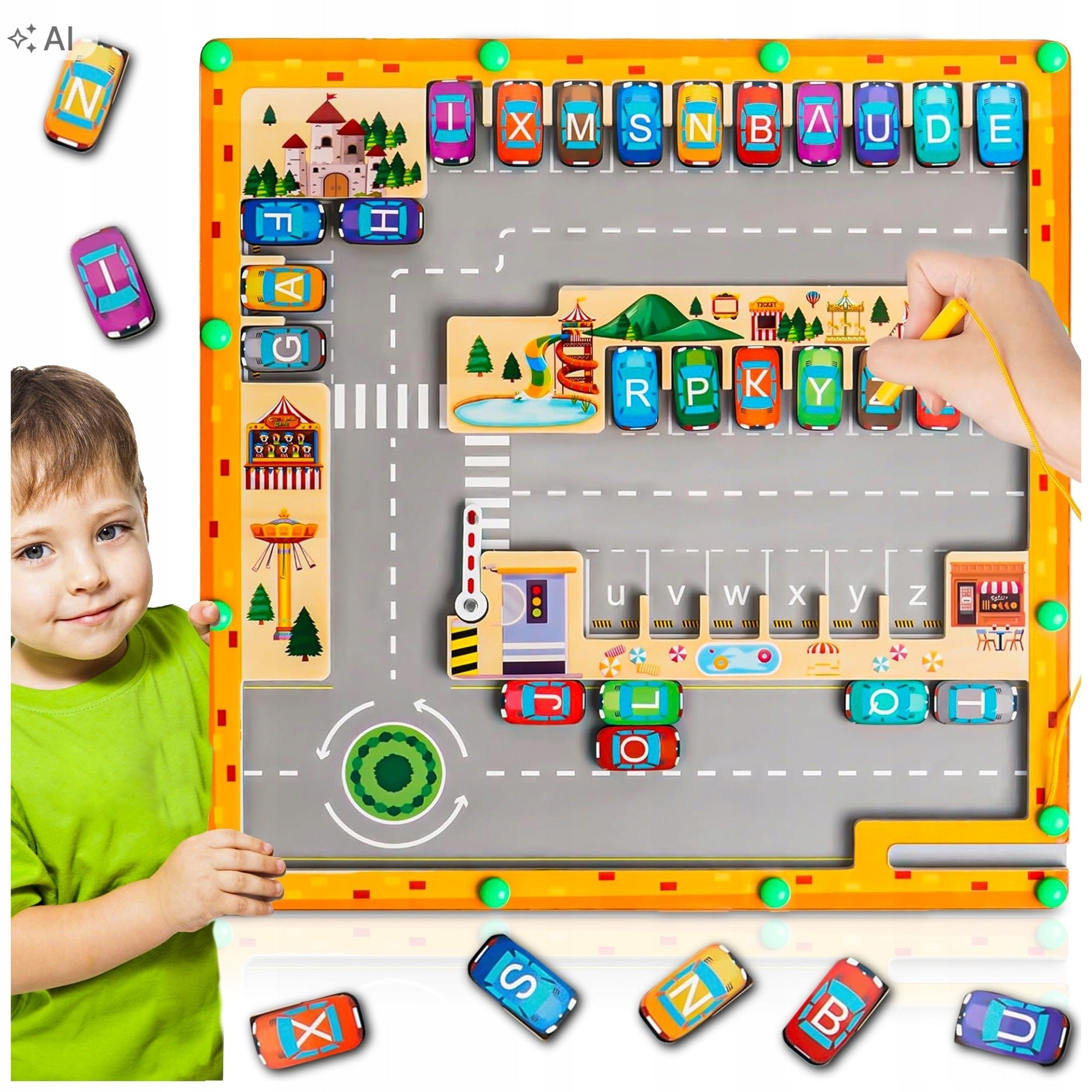 MAGNETIC PARKING ALPHABET LABYRINTH BOARD MONTESSORI WOODEN GAME XL