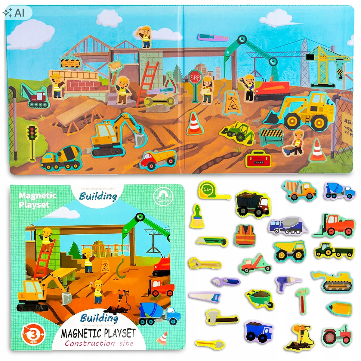 MAGNETIC PUZZLE CAR CONSTRUCTION SITE 50 EL PUZZLE BOOK MAGNETS