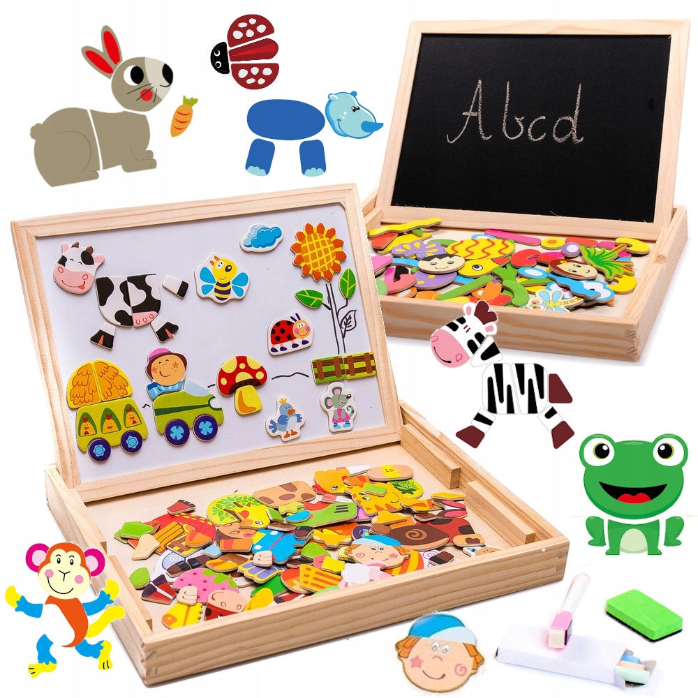 MAGNETIC PUZZLE wooden chalkboard MAGNETS animals farm