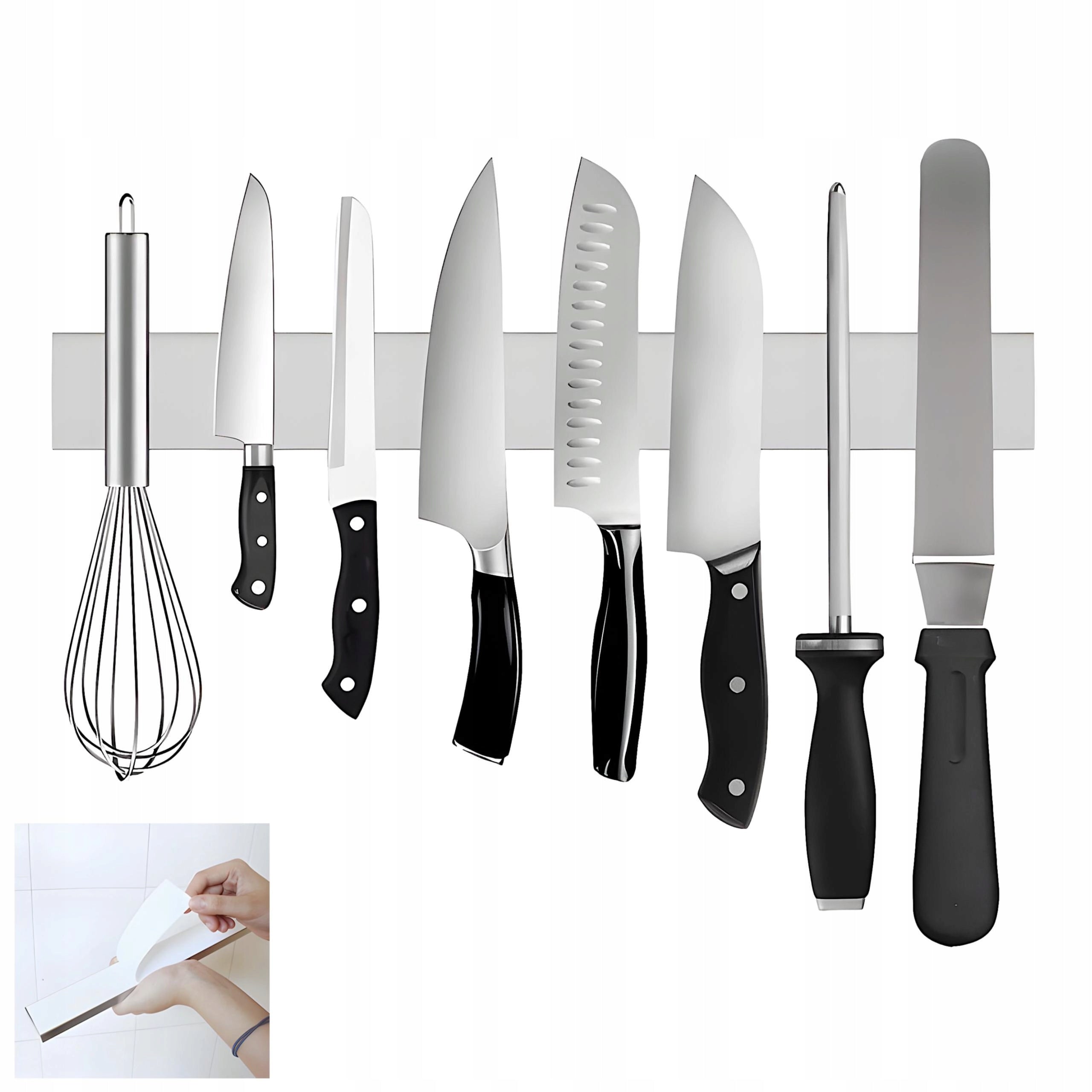 MAGNETIC STRIP FOR KNIVES WRENCHES TOOLS 40CM SELF-ADHESIVE SILVER