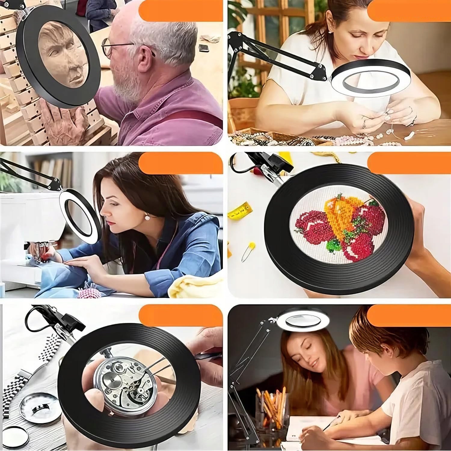 MAGNIFIER WITH LIGHT, 8X MAGNIFIER LAMP WITH CLAMP, ADJUSTABLE ARM, MAGNIFIER Packaging status original
