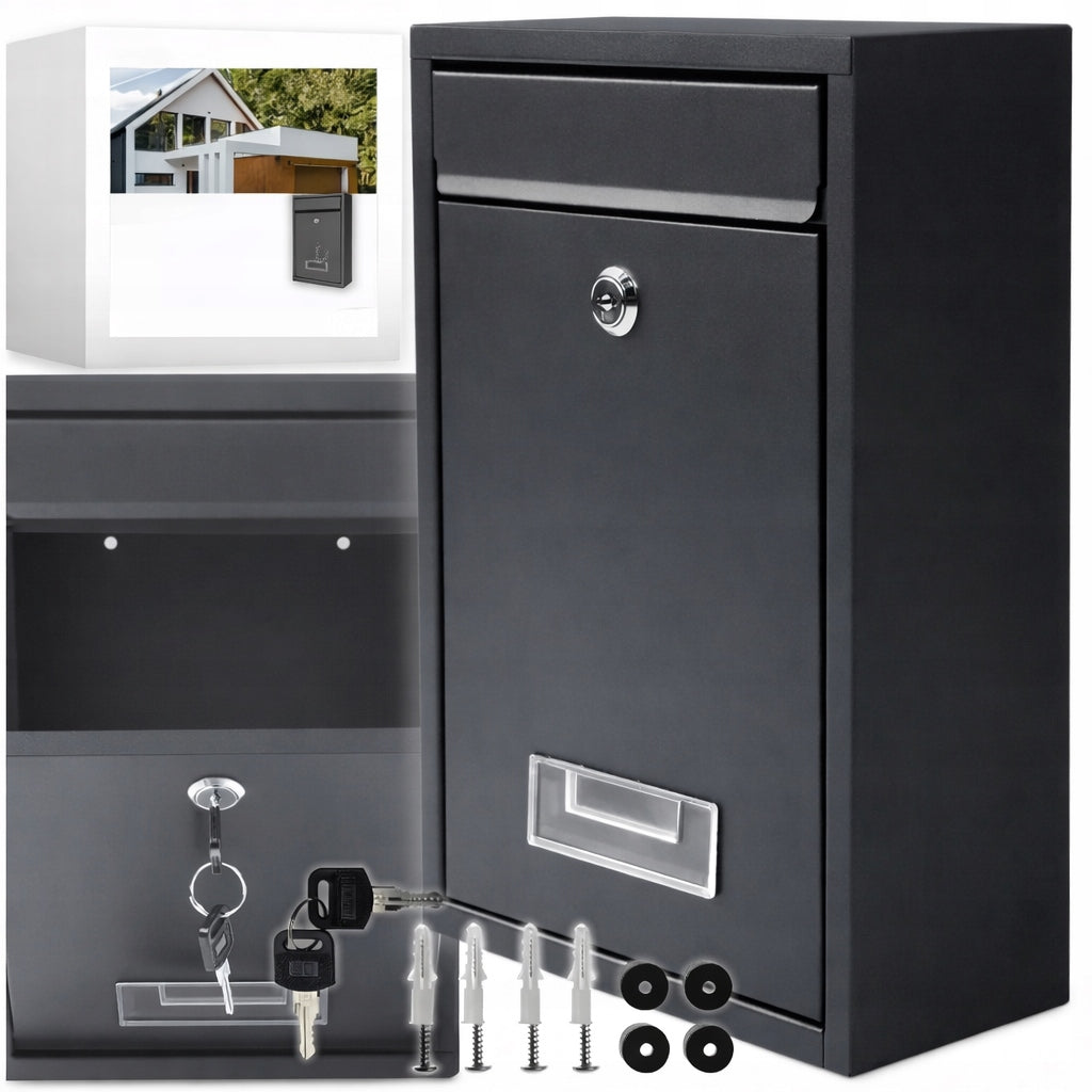 MAILBOX FOR LEAFLETS POST STEEL HOUSE FOR FENCE GREY