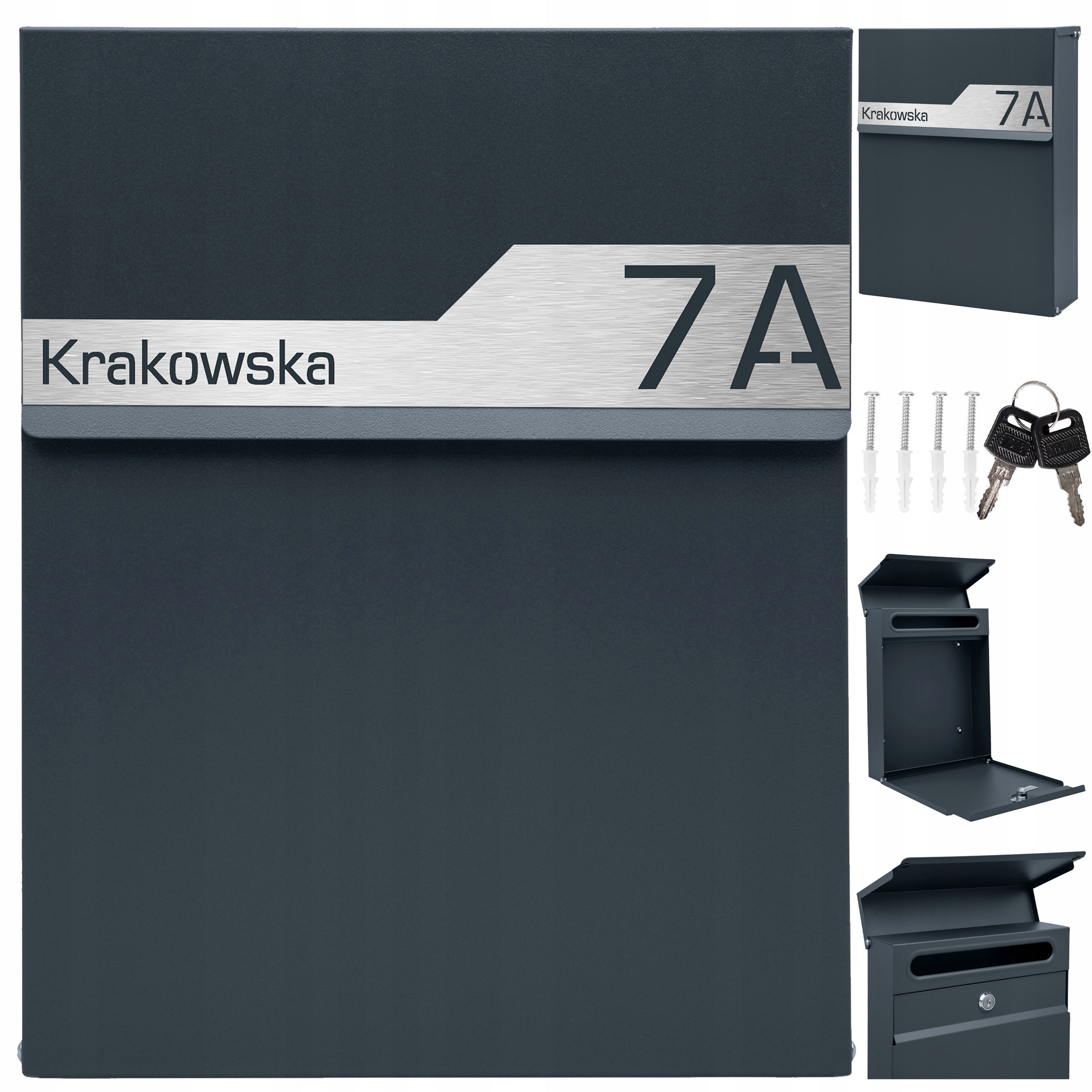MAILBOX FOR LETTERS ANTHRACITE +LAMINATE INSCRIPTION ADDRESS STREET NUMBER