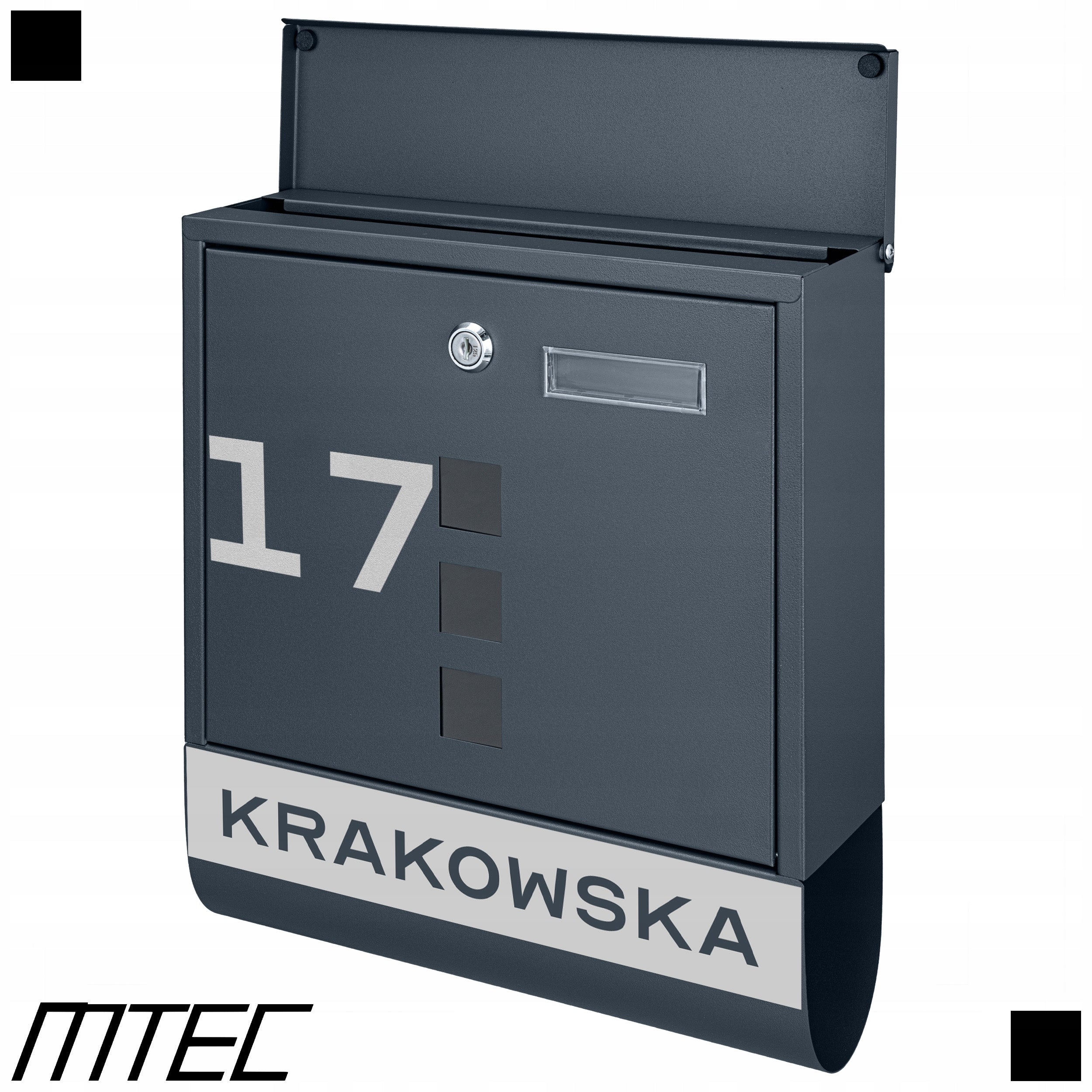 MAILBOX FOR LETTERS MAIL TUBE FOR NEWSPAPERS ANTHRACITE + INSCRIPTION ADDRESS EAN (GTIN) 5904158137531