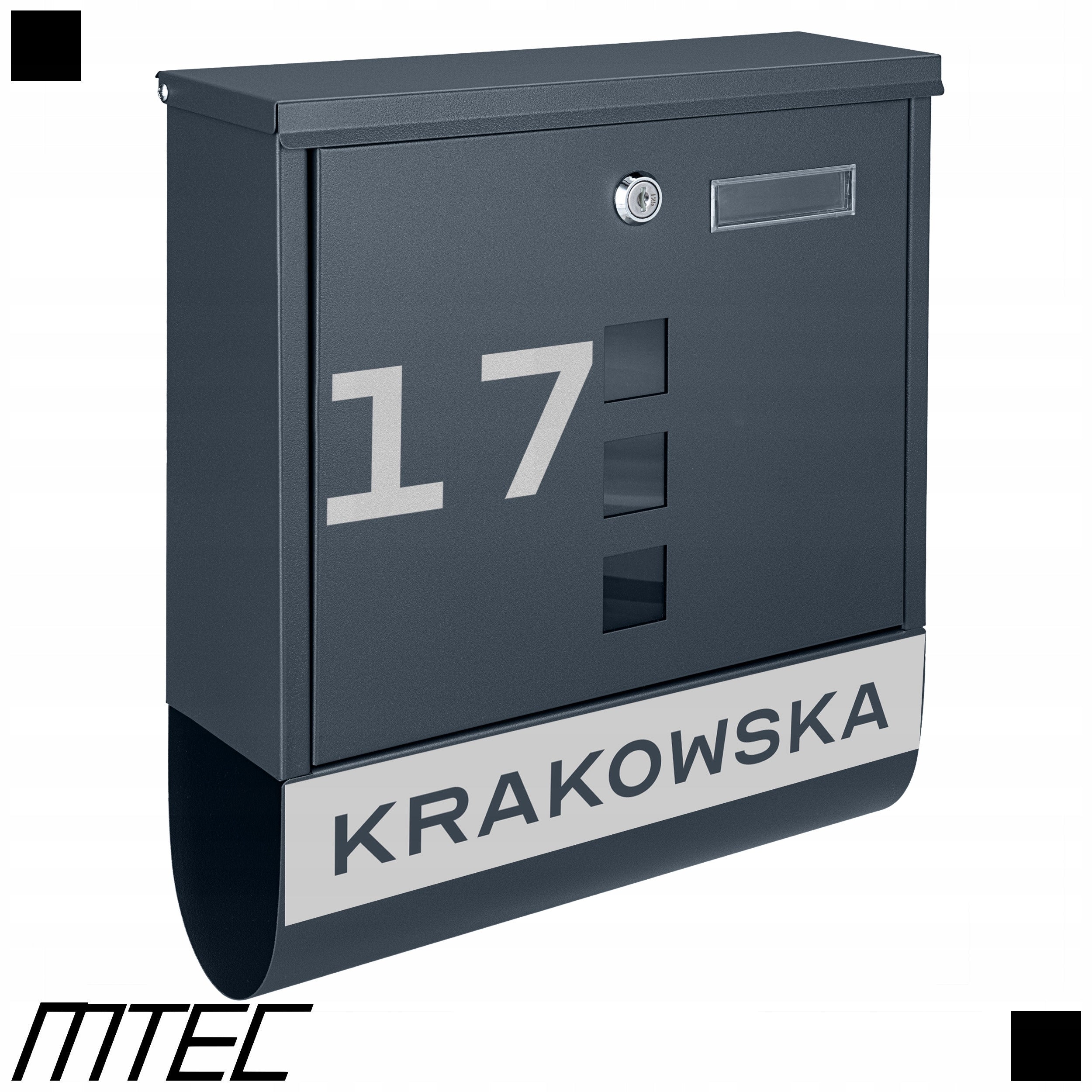MAILBOX FOR LETTERS MAIL TUBE FOR NEWSPAPERS ANTHRACITE + INSCRIPTION ADDRESS Manufacturer code 004-WZ5