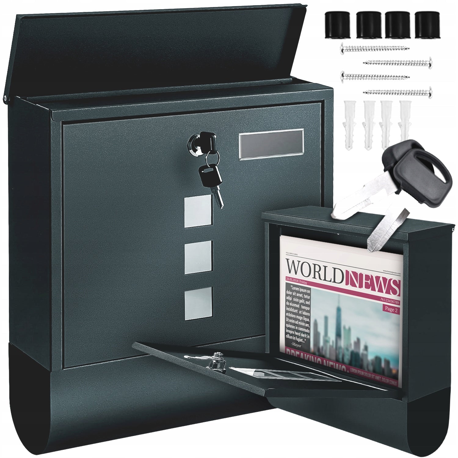 MAILBOX FOR LETTERS NEWSPAPER TUBE VIEWFINDER MODERN ANTHRACITE