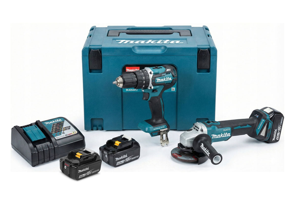MAKITA COMBO SET 18V DLX2544TJ (DDF492 + DGA513) + 3x 5,0 Ah MAKPAC