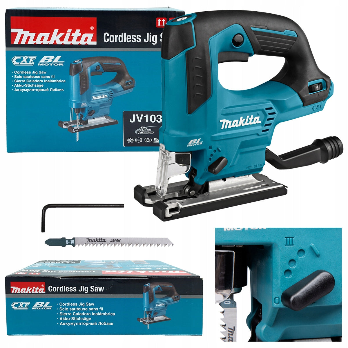 MAKITA Cordless jigsaw 12V CXT with undercutting body JV103DZ