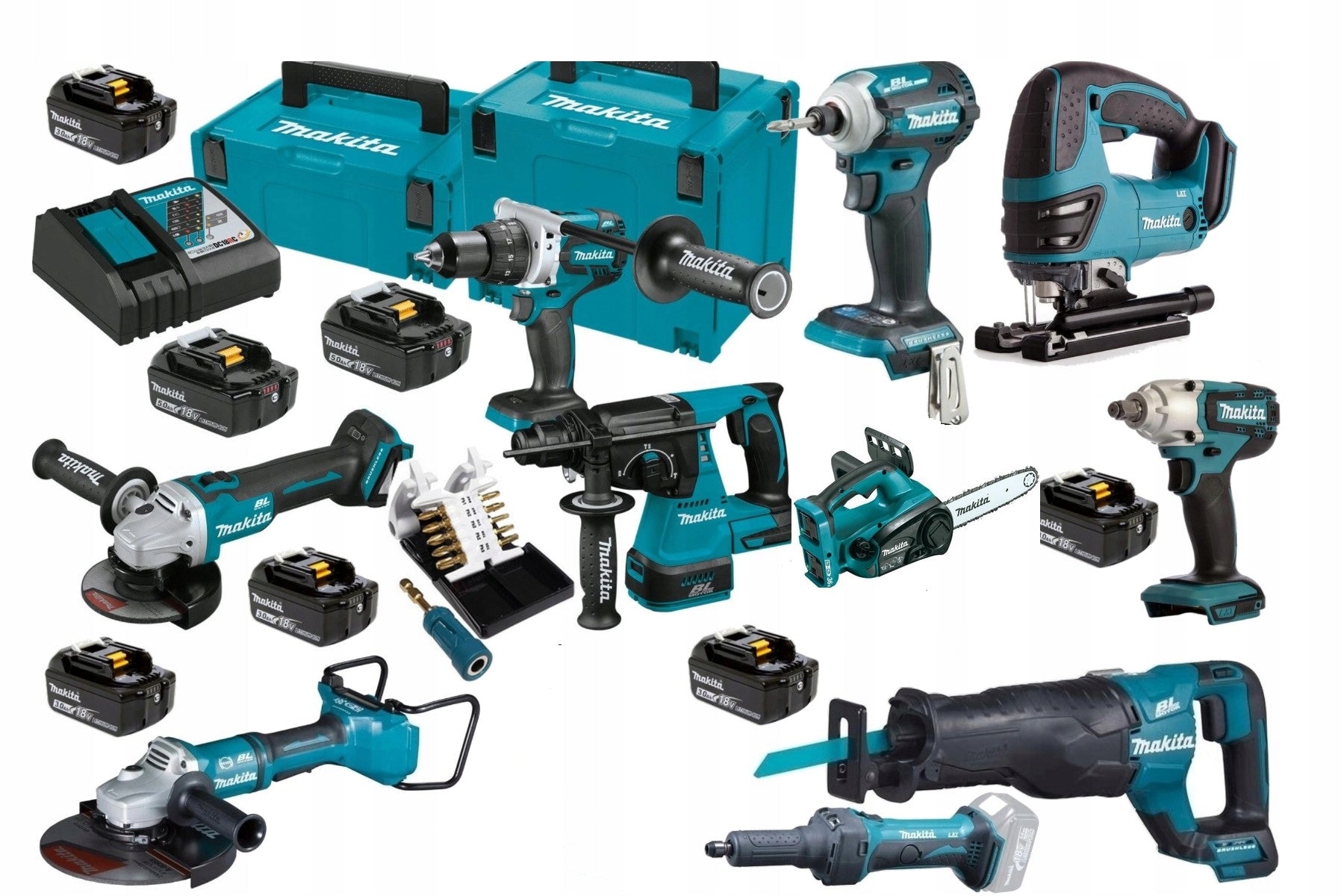 MAKITA Tool Set 10pcs 18V 7X5AH Suitcase + Bit Set Brand Makita