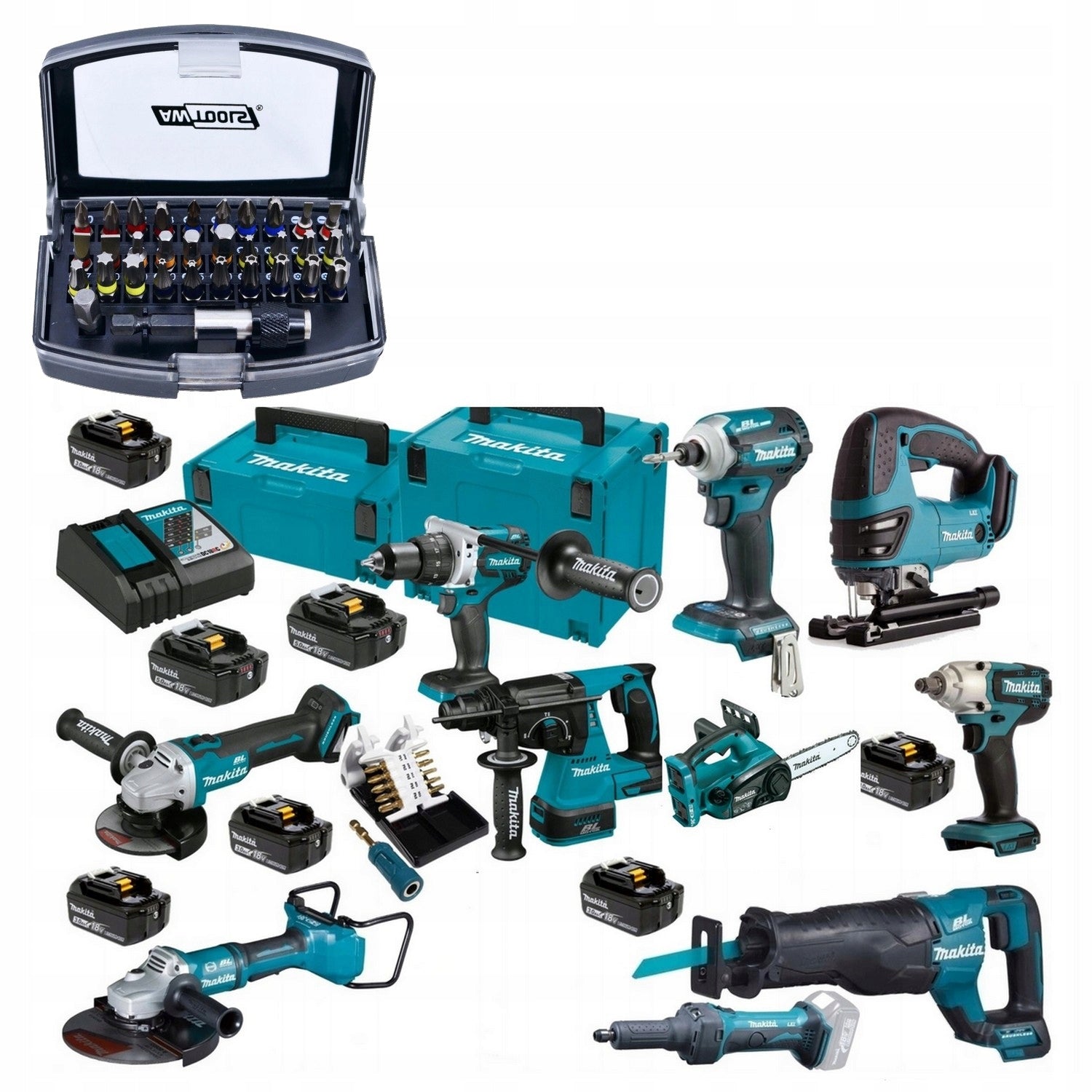 MAKITA Tool Set 10pcs 18V 7X5AH Suitcase + Bit Set