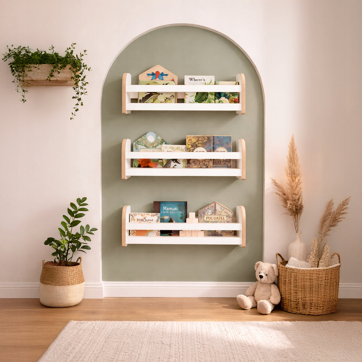 MAMOI Set of 3 Wall Mounted Bookshelf, Montessori Library Brand MAMOI
