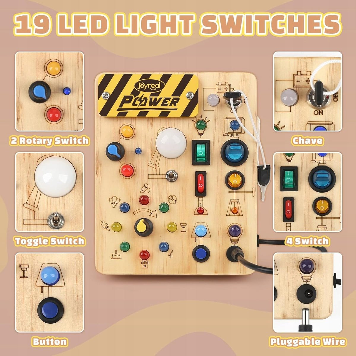 MANIPULATION BOARD MONTESSORI BUSY BOARD 19 LED WOODEN GIFT Brand no brand