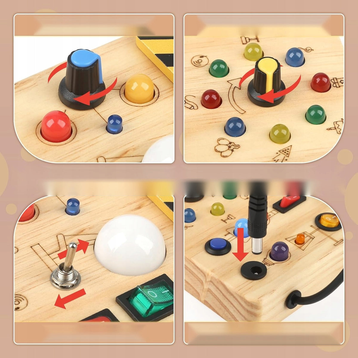 MANIPULATION BOARD MONTESSORI BUSY BOARD 19 LED WOODEN GIFT Product width 20 cm