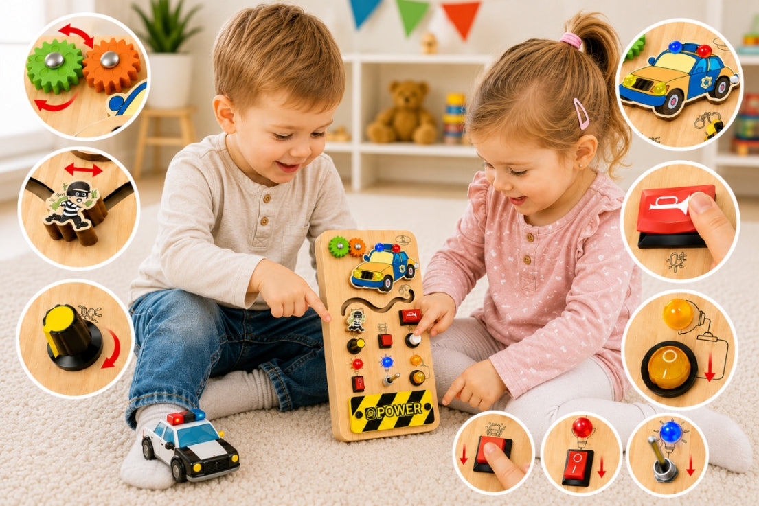 MANIPULATION BOARD MONTESSORI TOY INTERACTIVE WOODEN LED LIGHTS Minimum kid's age 3