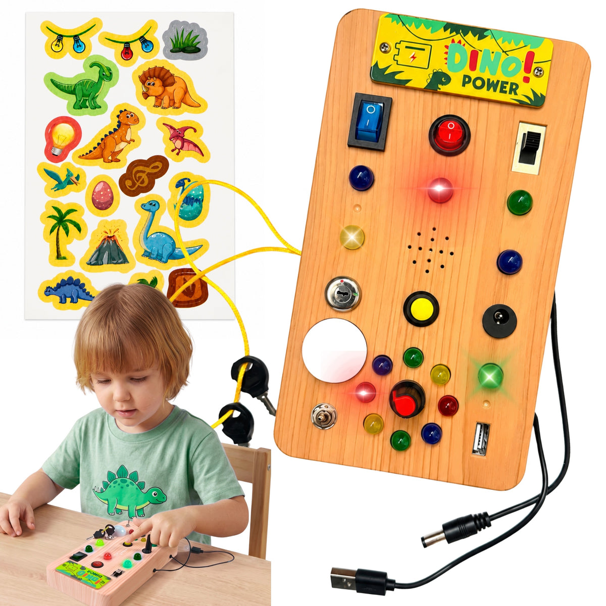 MANIPULATION BOARD SENSORY DINOSAURS LIGHT SWITCH LED MONTESSORI Packaging status original
