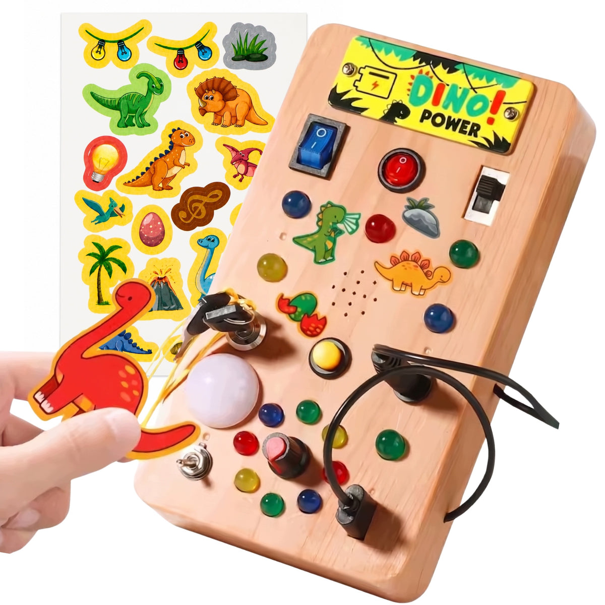 MANIPULATION BOARD SENSORY DINOSAURS LIGHT SWITCH LED MONTESSORI