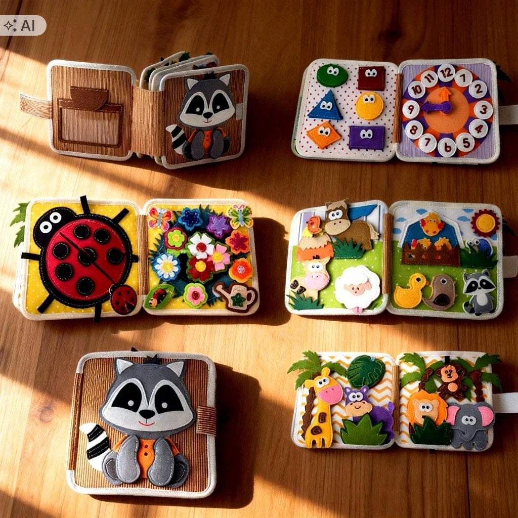 MANIPULATION BOARD SENSORY RACCOON FELT 3D EDUCATIONAL MONTESSORI Packaging status original