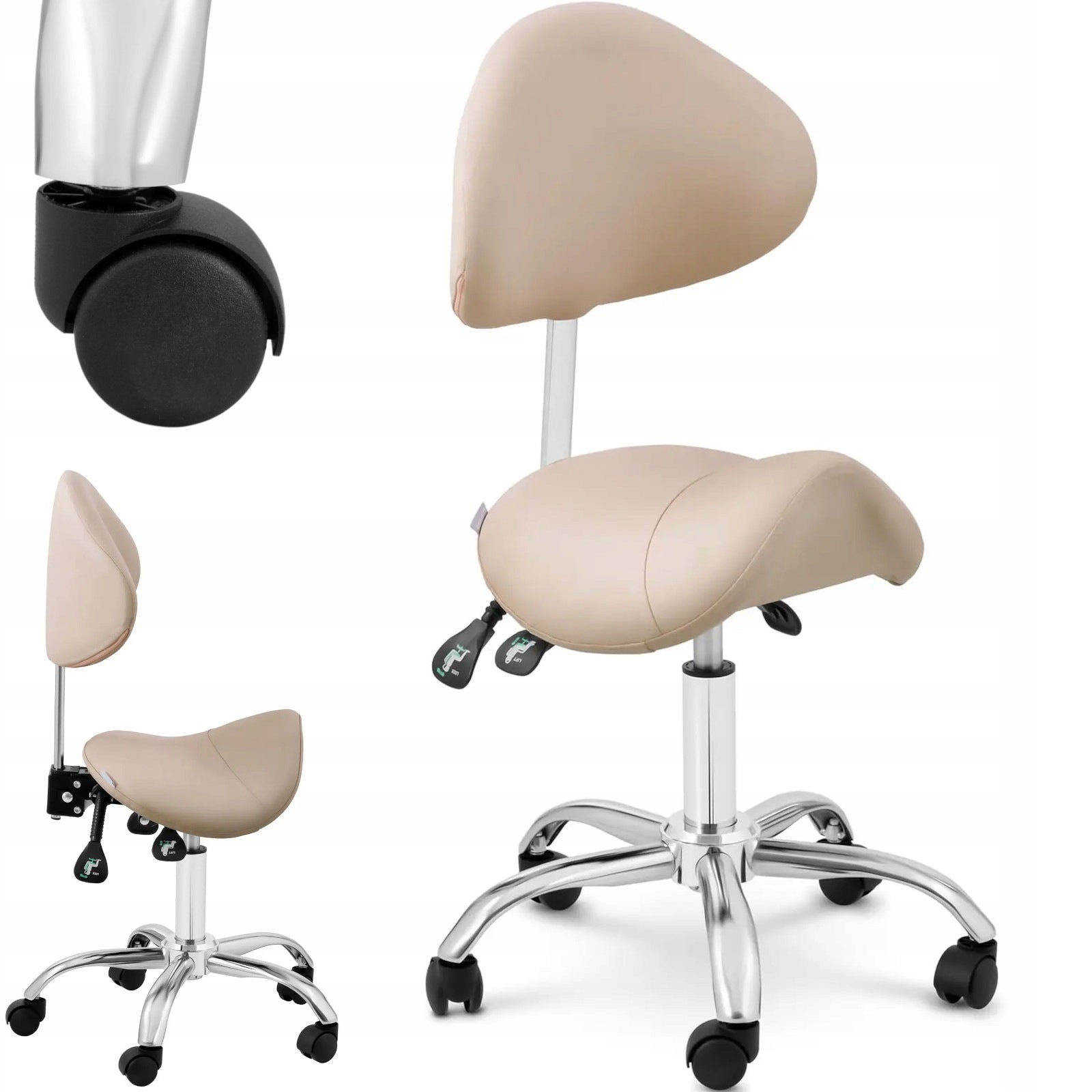 MANNHEIM CREAM adjustable saddle cosmetic chair with backrest cream