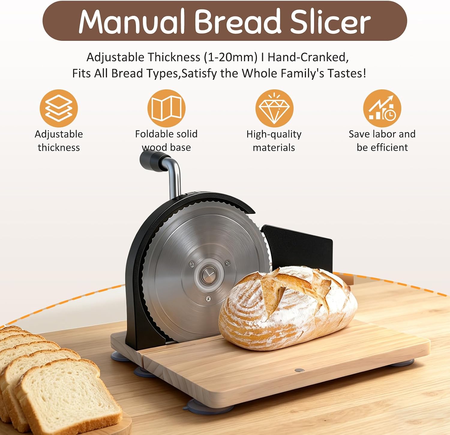 MANUAL BREAD SLICER 1-20MM SUCTION CUP STEEL BLADE Dominant color clear