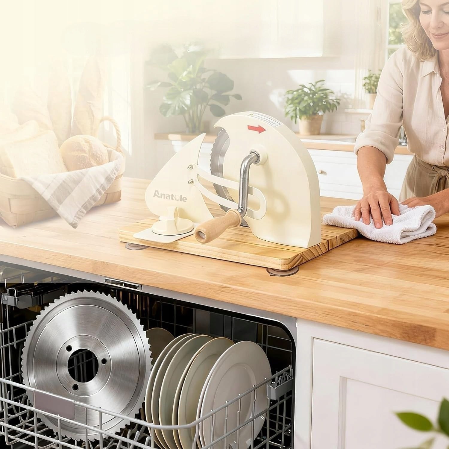 MANUAL BREAD SLICER WITH CRANK ADJUSTABLE STRONG WITH FOLDING BOARD M3537 Manufacturer code RĘCZNA KRAJALNICA DO CHLEBA Z KORBĄ REGULOWAN