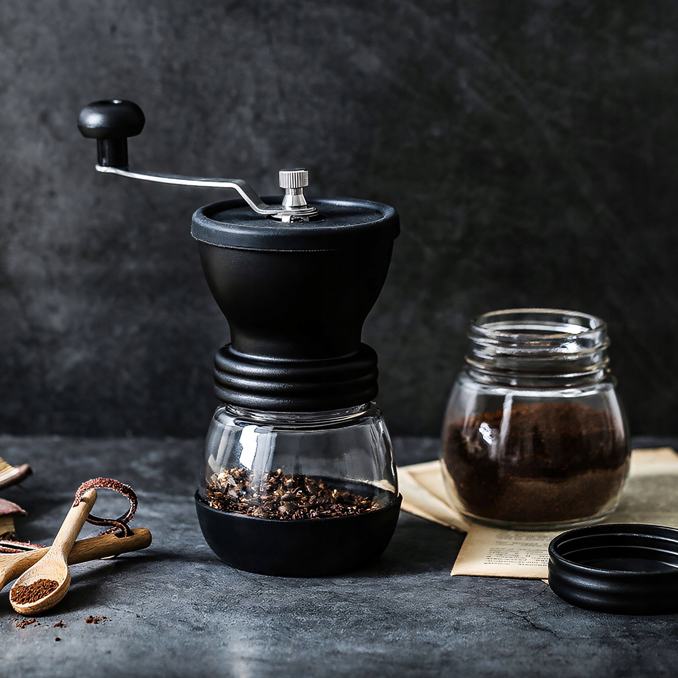 MANUAL GRINDER FOR GRINDING COFFEE PEPPER SALT SPICES HERBS STRONG BLACK Manufacturer code Młynek pojemnik O973