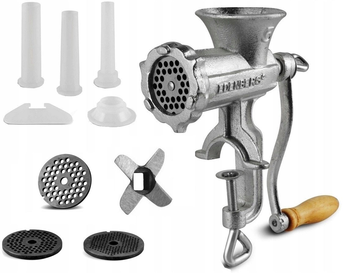 MANUAL MEAT GRINDER Cast Iron No. 10 Stuffer 3 Sita 3 Funnels