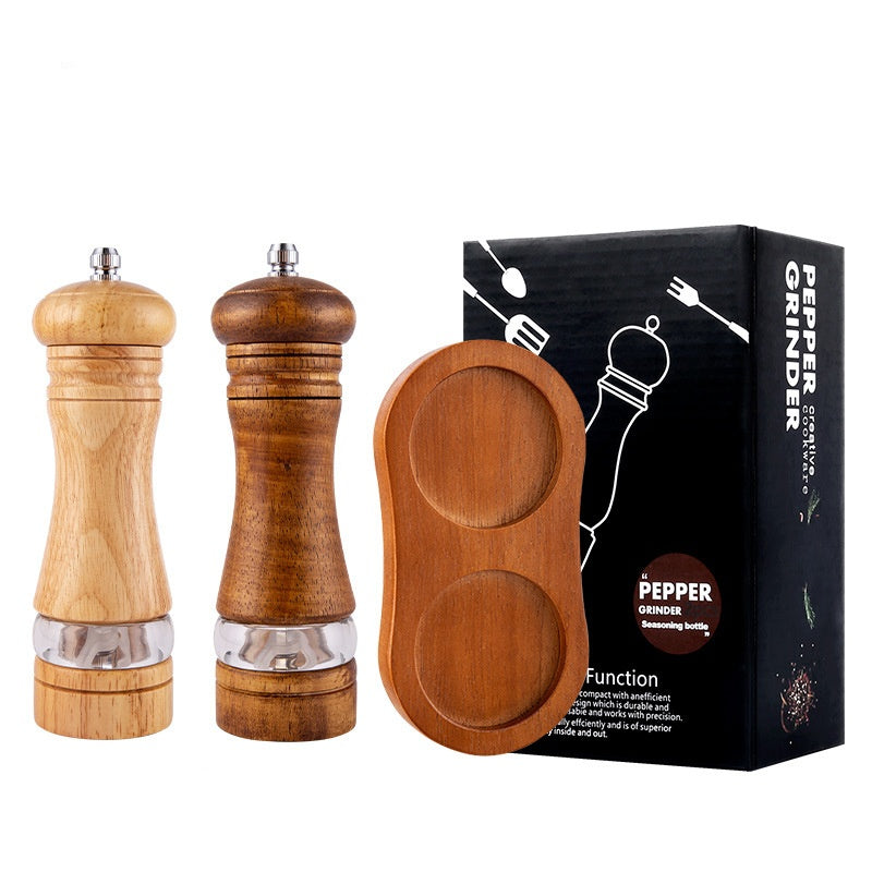 MANUAL SALT AND PEPPER GRINDER WOODEN 2 SET +base