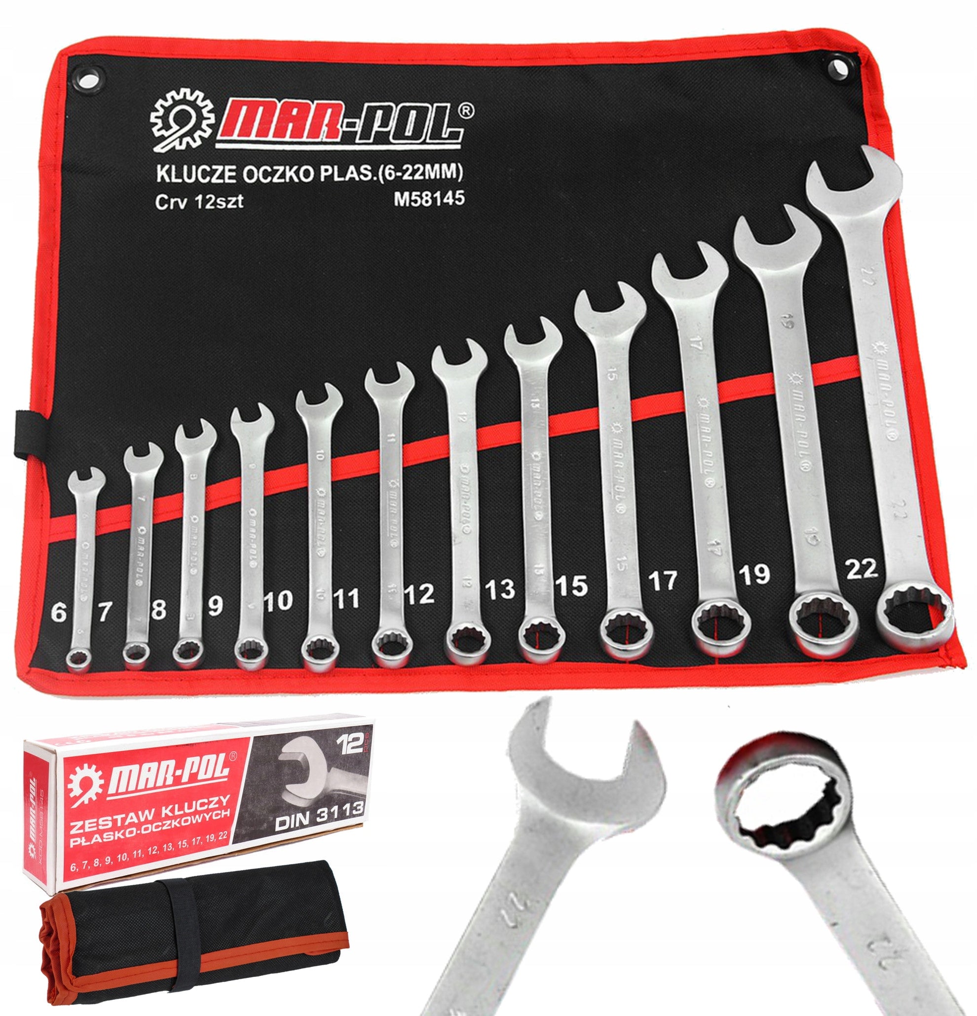 MAR-POL 12-PIECE FLAT EYE WRENCHES 6-22mm SHEET M58145