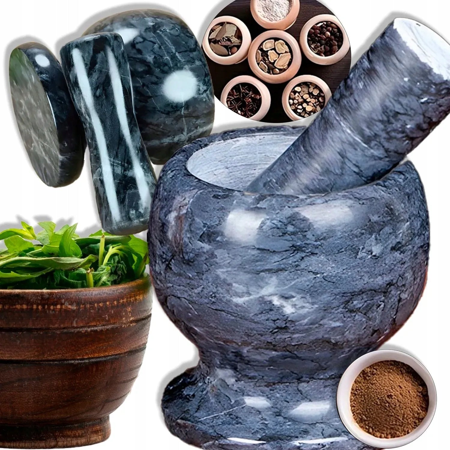 MARBLE KITCHEN MORTAR WITH PESTLE FOR SPICES NUTS 3051 Packaging status original