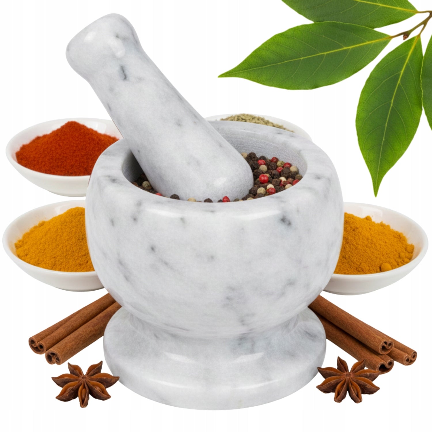 MARBLE KITCHEN STONE MORTAR WITH PESTLE FOR HERB NUT SPICES