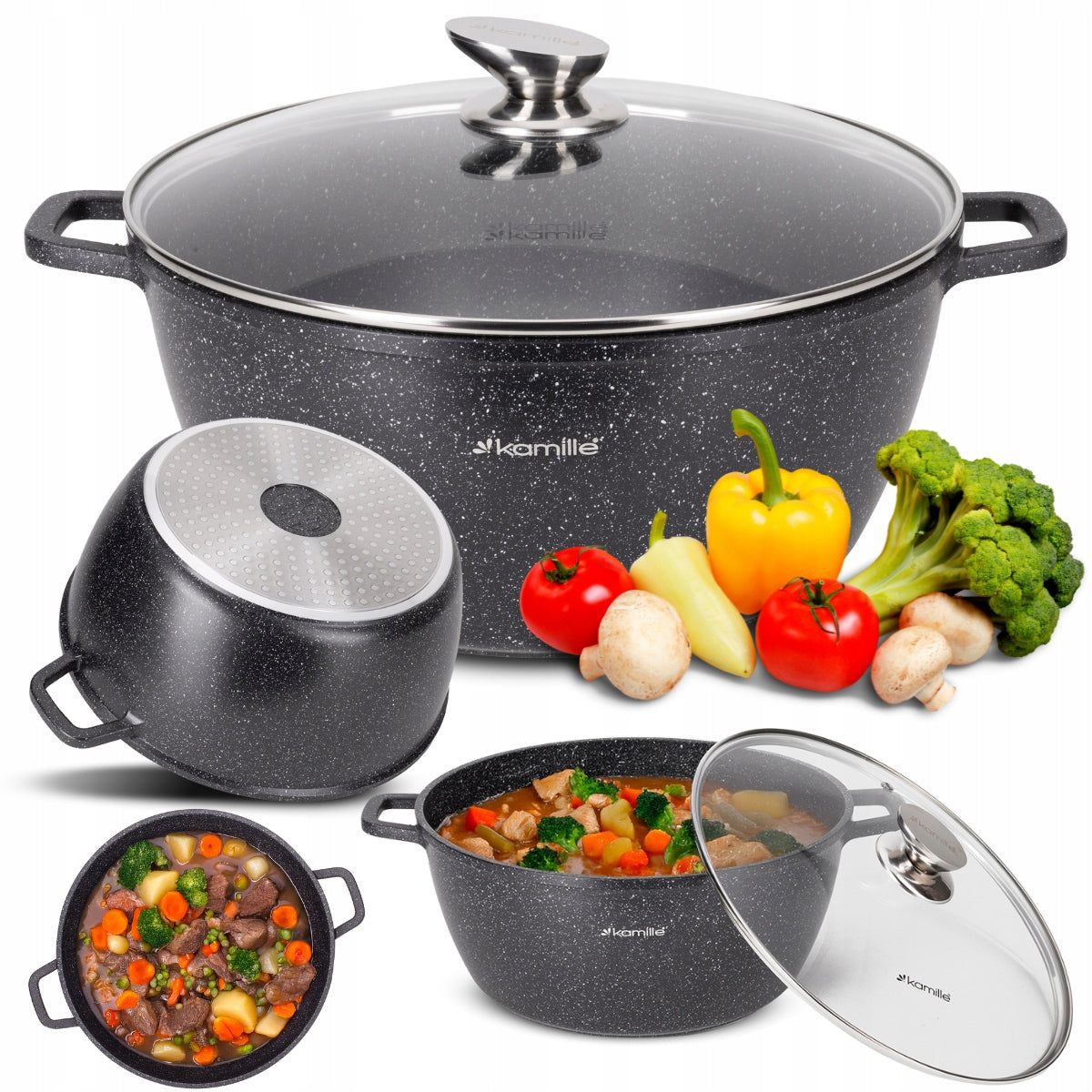 MARBLE POT 8L 30CM WITH GLASS COVER INDUCTION GAS