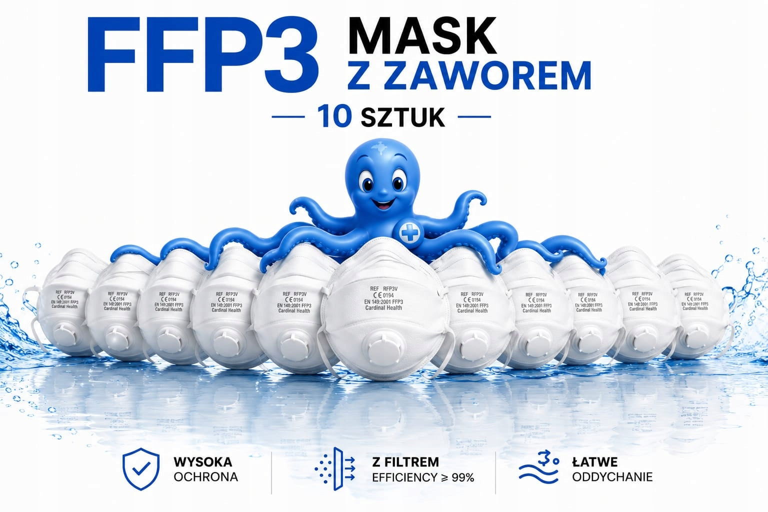 MASK HALF DUST MASK FFP3 WITH VALVE WHITE "CARDINAL" - 10pcs Packaging status original