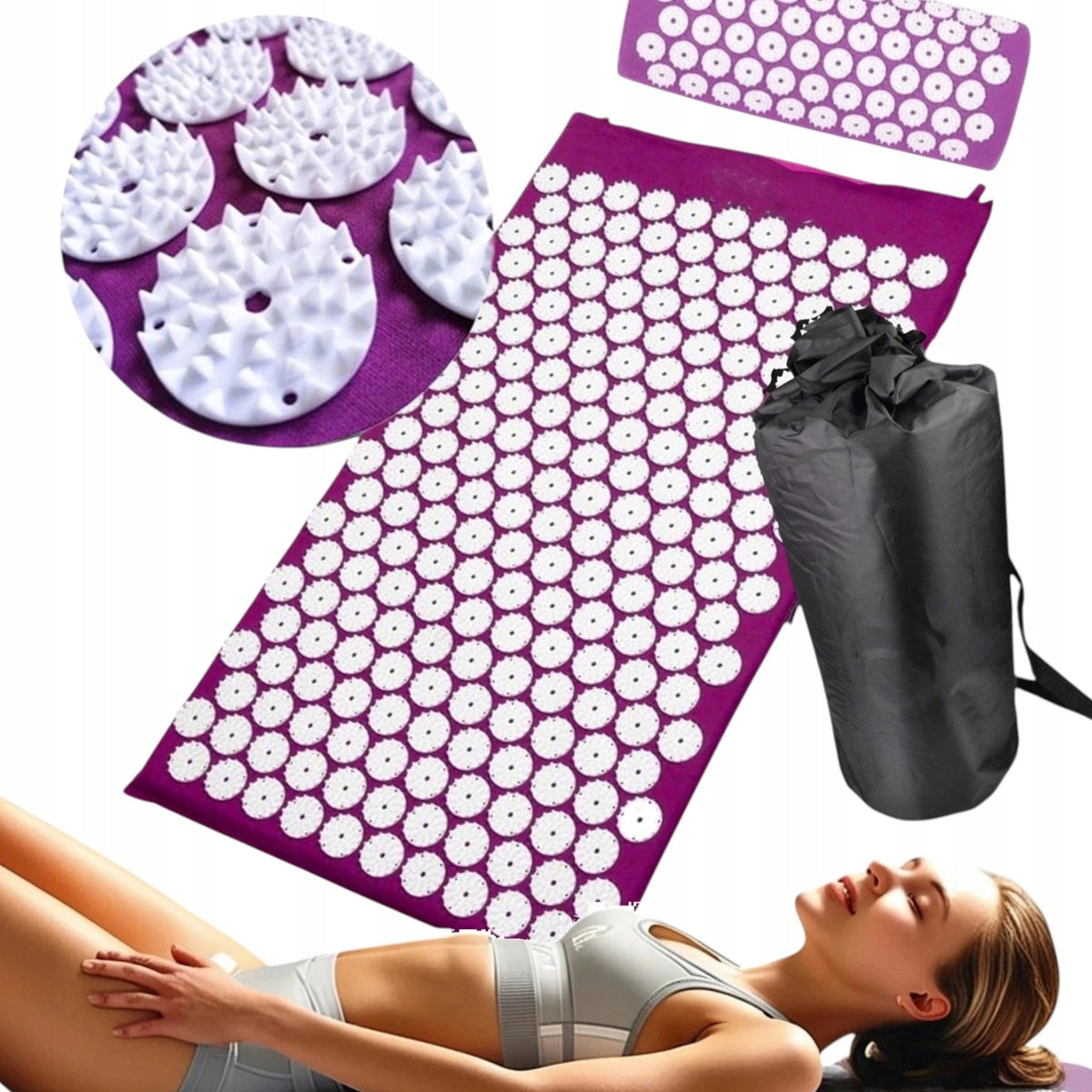 MASSAGE ACUPRESSURE MAT WITH SPIKES HEALTH RELAXING PILLOW BAG Packaging status original