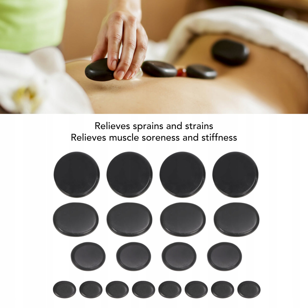 MASSAGE SET WITH HOT STONES 20 ELEMENTS HOT STONES Packaging status original