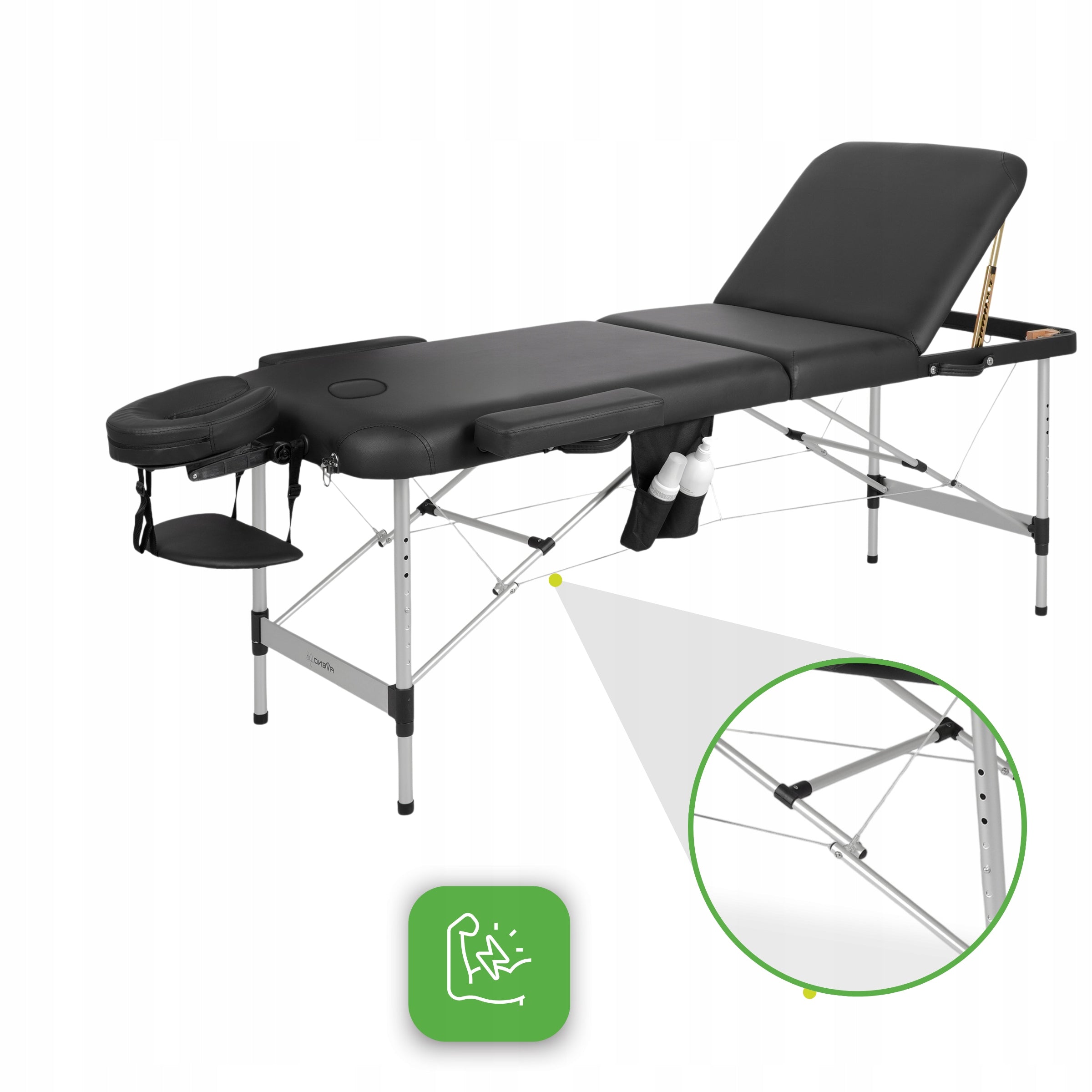 MASSAGE TABLE FOLDING PORTABLE ALUMINUM 3 SEGMENTS ADELE 60 CM BLACK Packaging status original