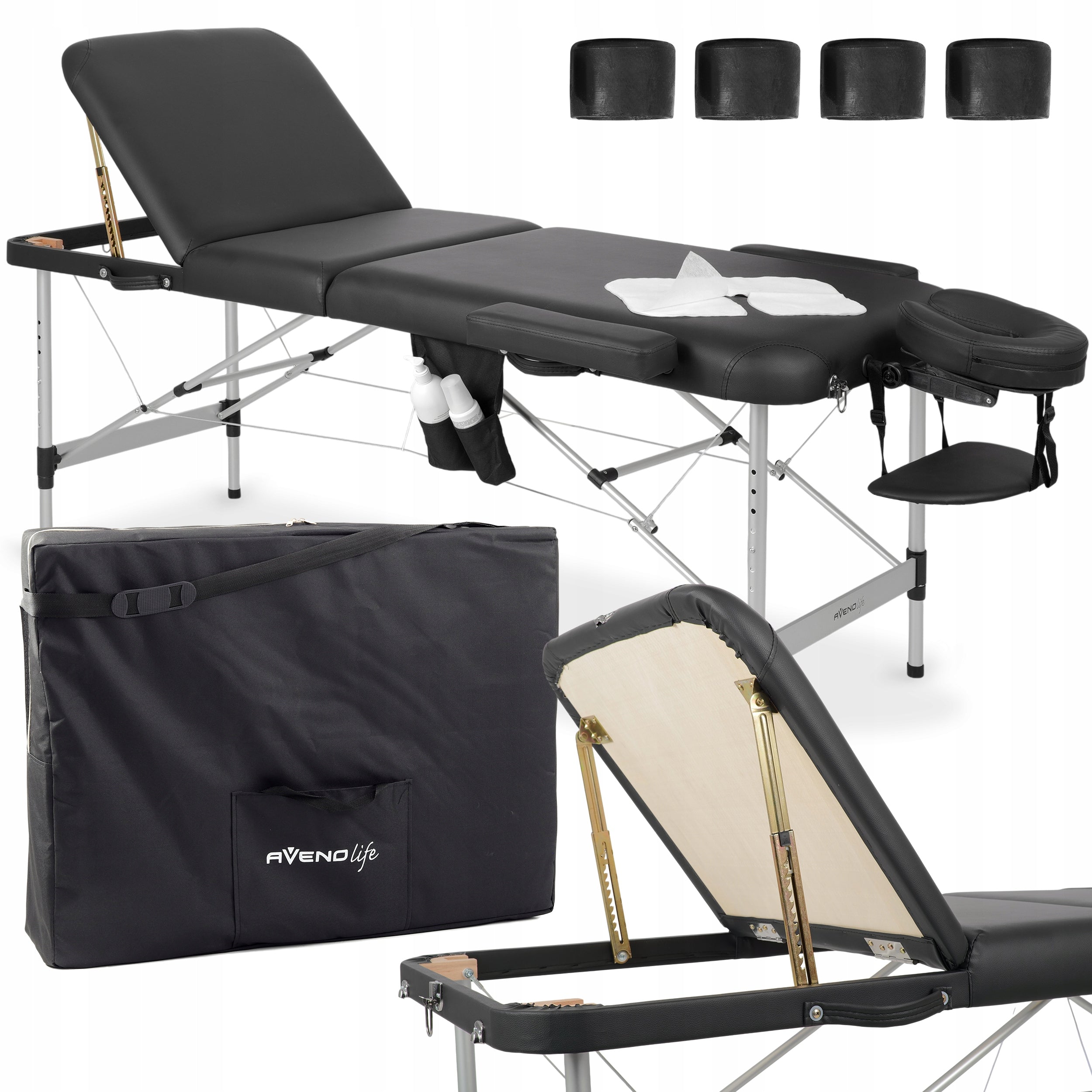 MASSAGE TABLE FOLDING PORTABLE ALUMINUM 3 SEGMENTS ADELE 60 CM BLACK