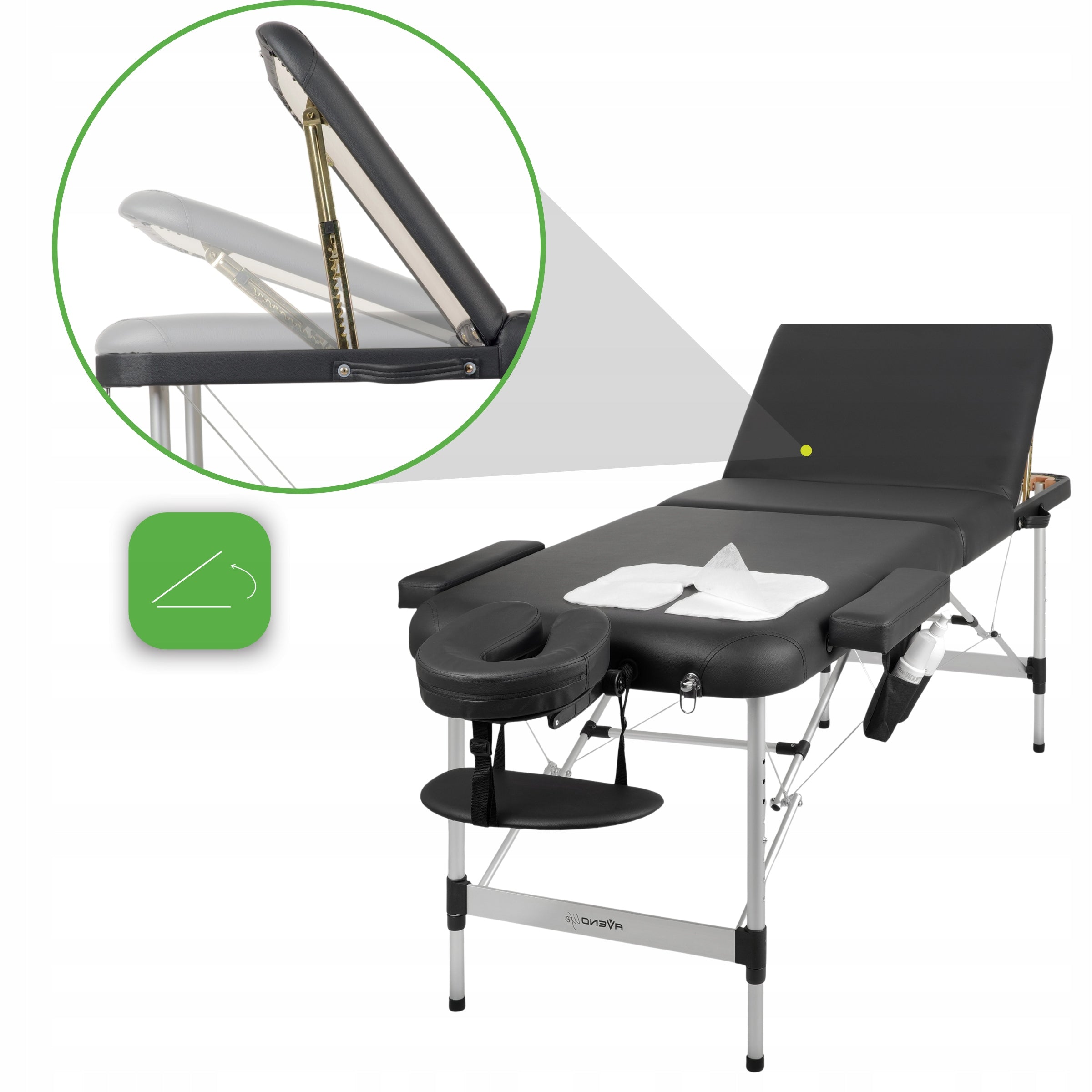 MASSAGE TABLE FOLDING PORTABLE ALUMINUM 3 SEGMENTS ADELE 70 CM BLACK Brand Aveno Life