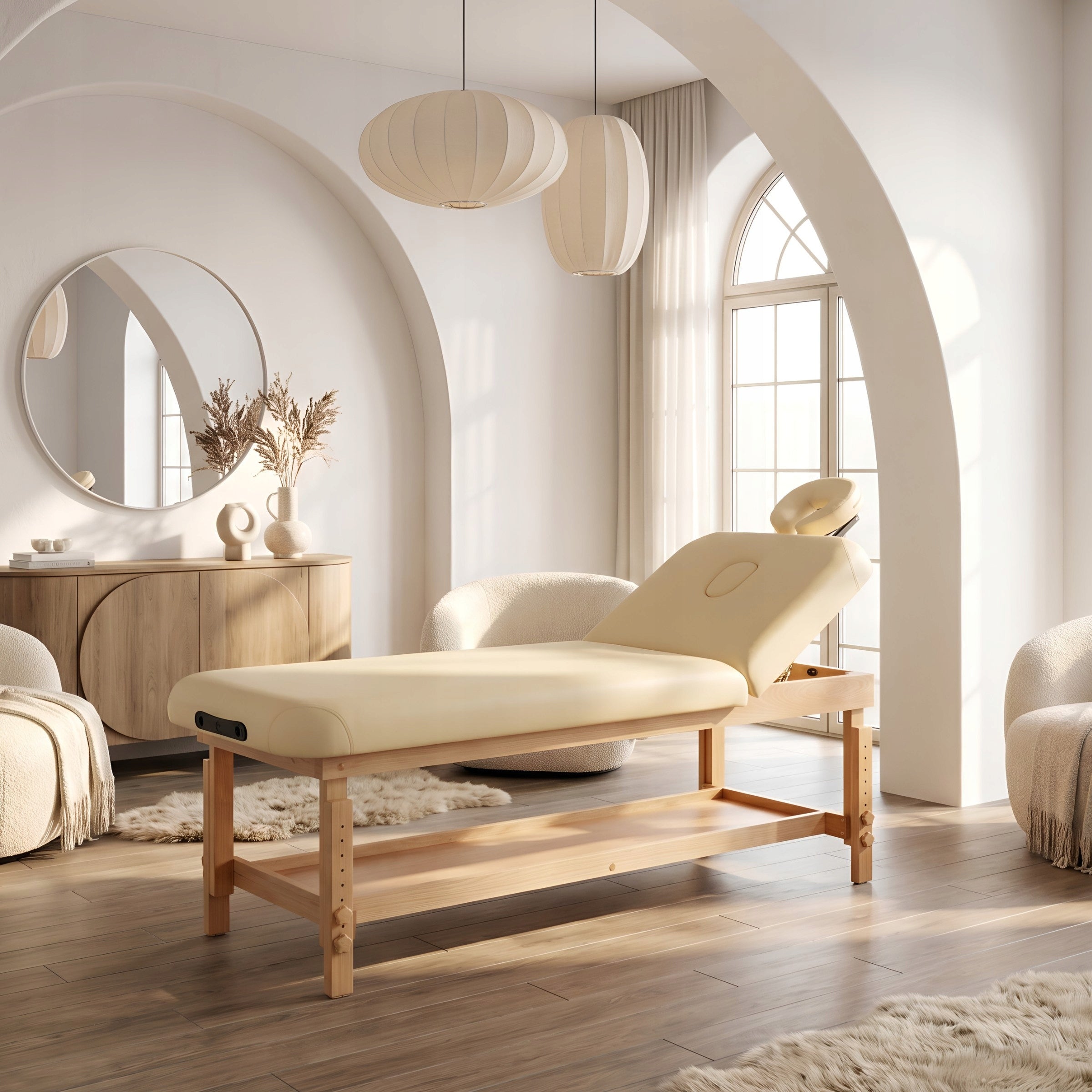 MASSAGE TABLE WOODEN COUCH 2SEGMENTS SHELF ADJUSTABLE FOAM 6CM HABYS Packaging status original